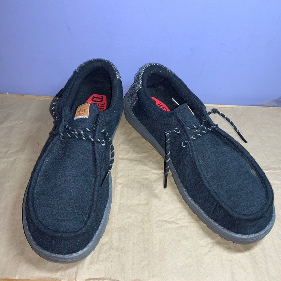 Hey Dude Wally flex knit lace up loafers Sz 12 black grey - Picture 1 of 5